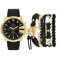 Analog Watch-Skull Bracelet Set