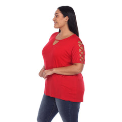 Plus Size Keyhole Neck Cutout Short Sleeve Top