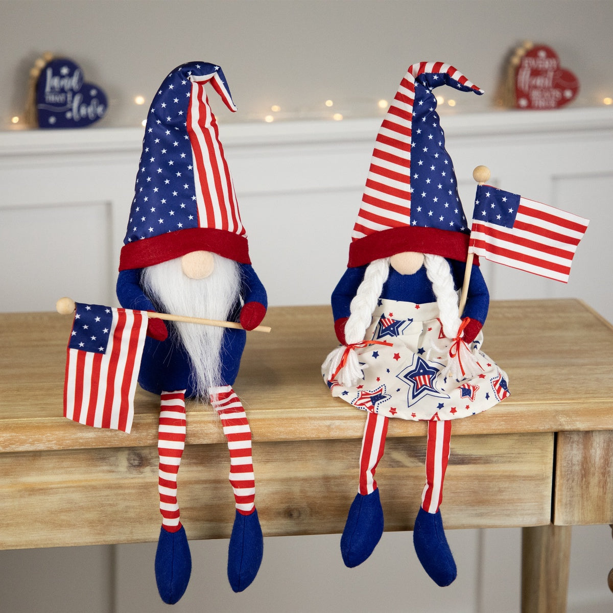  Northlight Stars and Stripes Patriotic Gnomes With Dangling Legs - 21.25