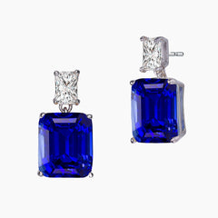 White Gold Plated With Colored Cubic Zirconia Rectangle Stud Earrings