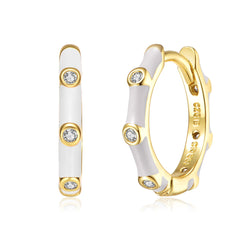 Baby/Kids 14k Yellow Gold Plated With Cubic Zirconia Pink Enamel Bamboo Hoop Earrings