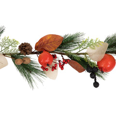 6' X 10" Fall Harvest Mixed Berry  Leaves and Pomegranate Garland - Unlit