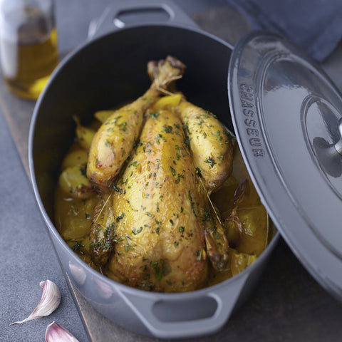 French Enameled Cast Iron Oval Dutch Oven, 4.2-Quart, Caviar Grey