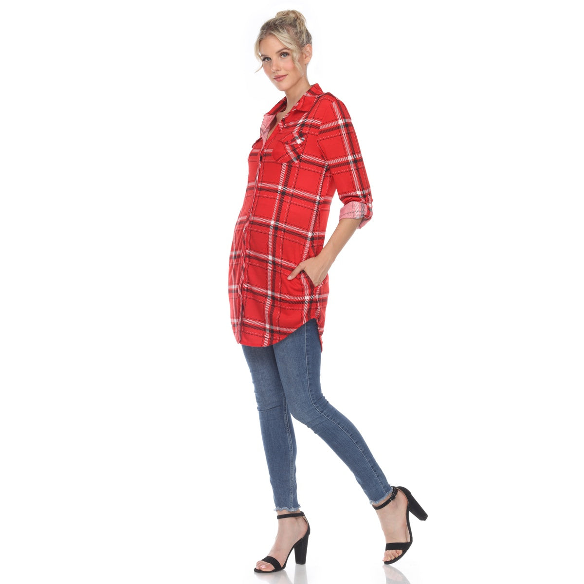  White Mark Women's Plaid Tunic Shirt - S - Bonton