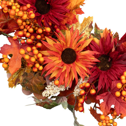 Leaves and Flowers Fall Harvest Wreath - 24-Inch  Unlit