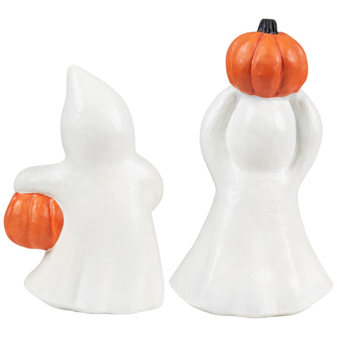 Ghost and Pumpkin "Happy Halloween" and "Trick or Treat" Figurines - 7.75" - Set of 2
