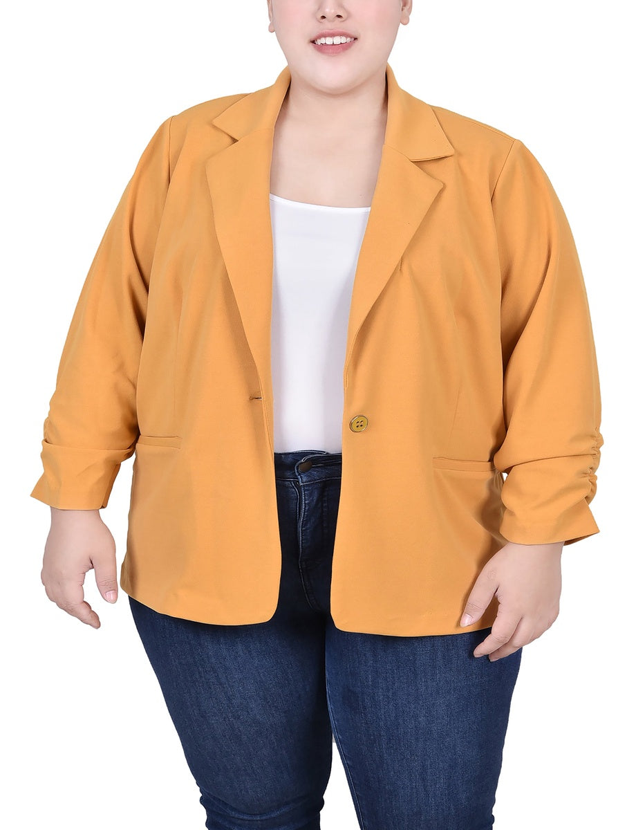  NY Collection Plus Size Long Sleeve Scuba Crepe Jacket - Azalea - Bonton