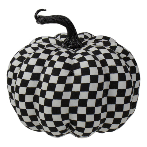 6.5" White and Black Plaid Fall Harvest Tabletop Pumpkin