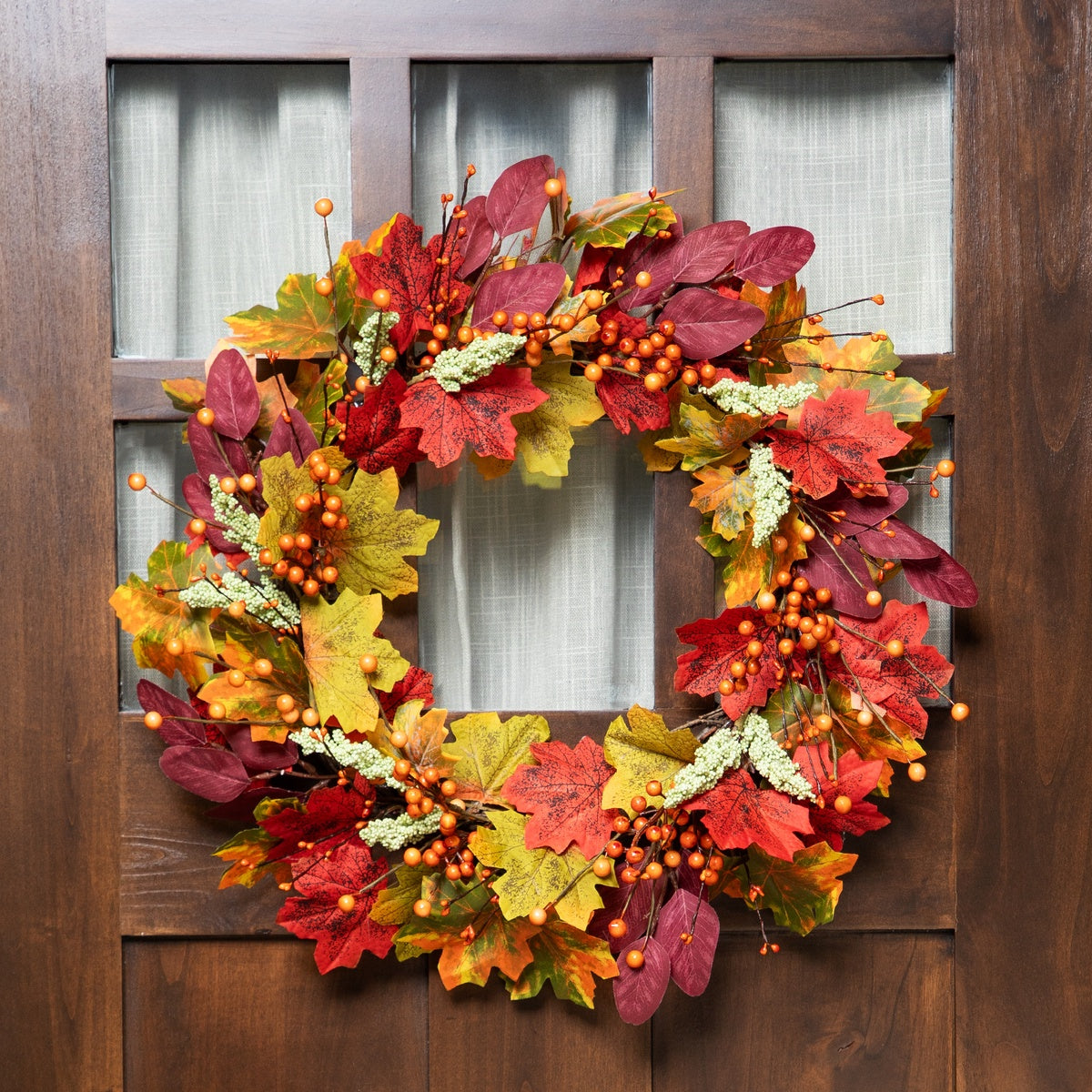  Northlight Leaves and Berries Artificial Fall Harvest Wreath - 20-Inch  Unlit - Default Title - Bonton