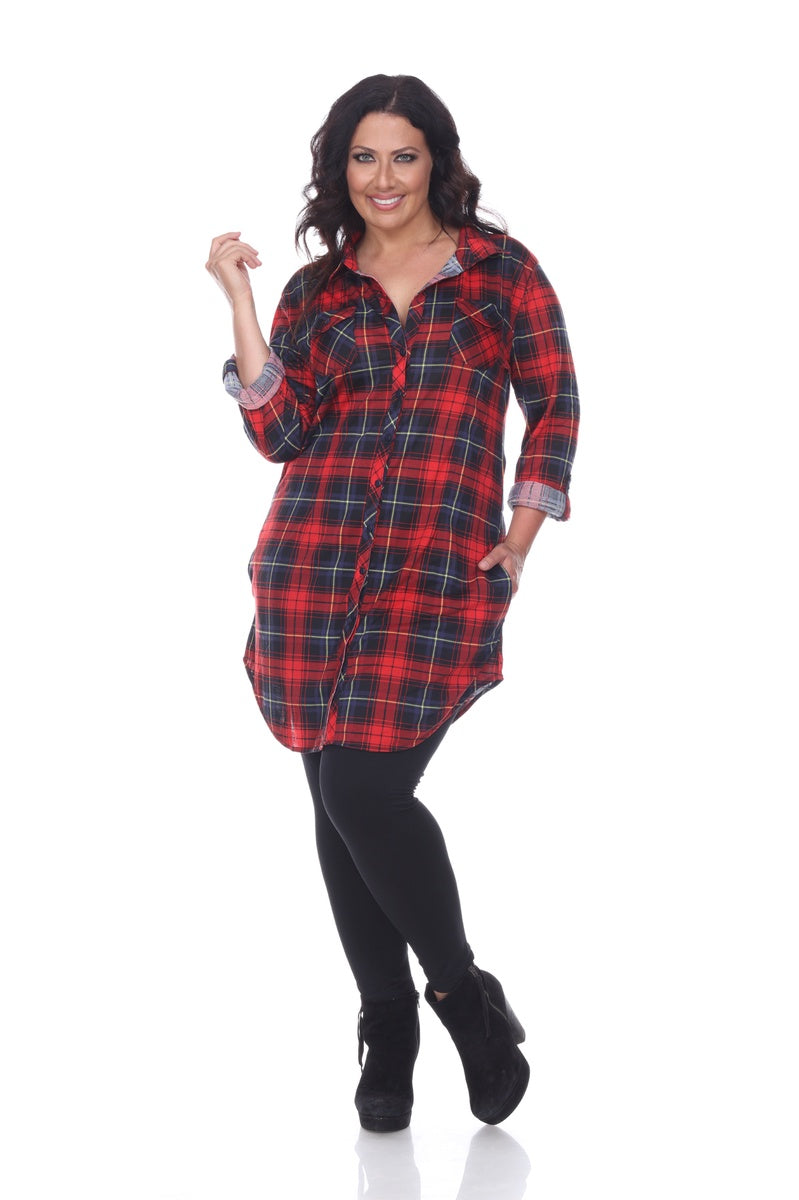  White Mark Plus Piper Stretchy Plaid Tunic - 2X - Bonton