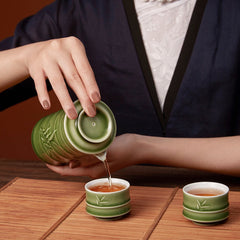 Bamboo Kung Fu Tea Set ( 1 Pot With 2 Cups )