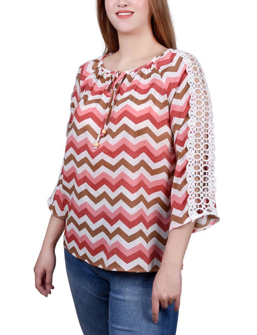 3/4 Sleeve Crochet Detail Blouse