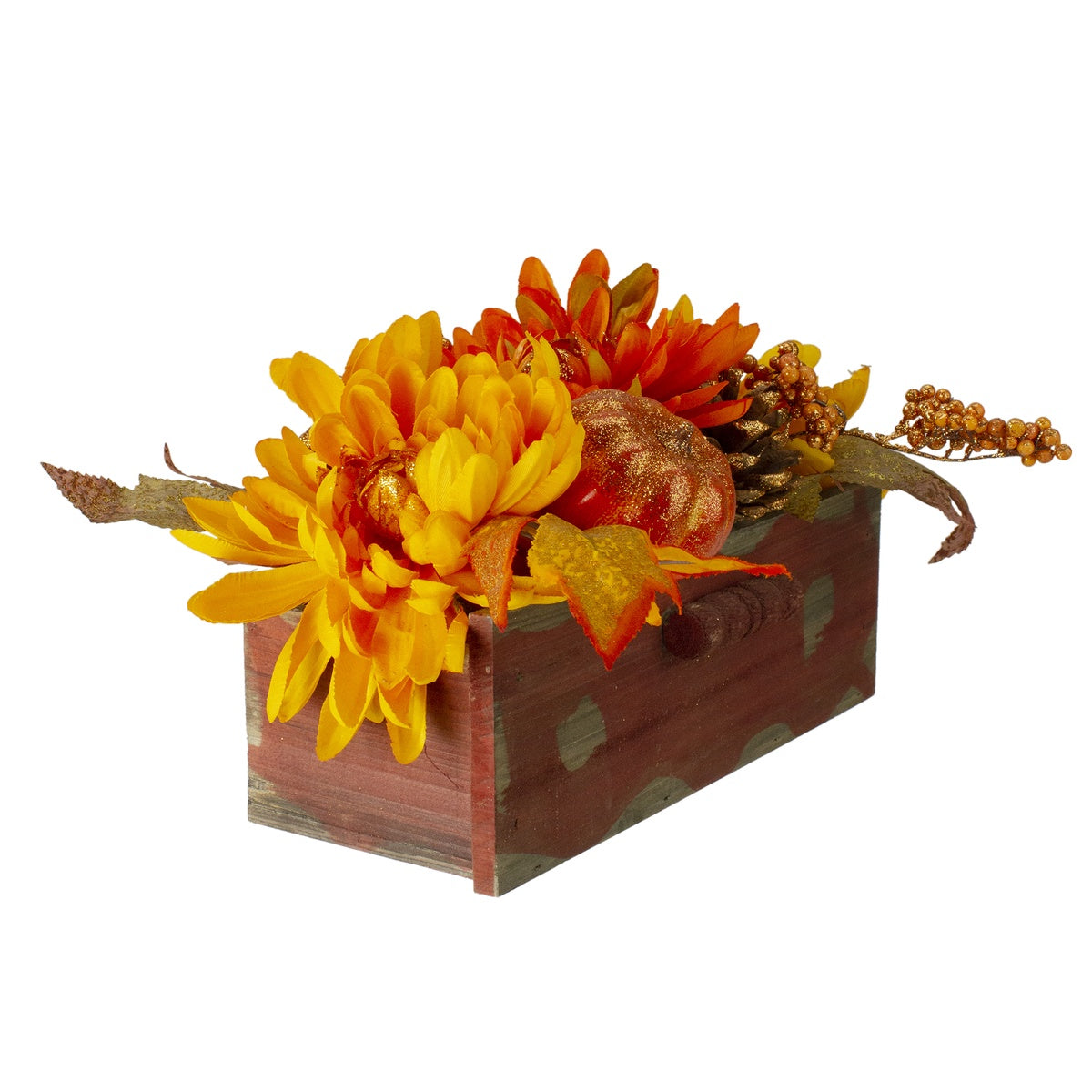  Northlight Autumn Harvest Glitter Floral Arrangement in Rustic Wooden Box Centerpiece - 14