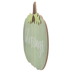 20" Green and Brown Blessings Pumpkin Wooden Thanksgiving Hanging Wall Sign