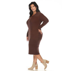 Plus Size Long Sleeve Rib Midi Sweater Dress