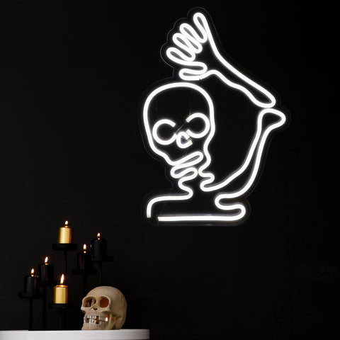 15" White LED Lighted Neon Style Skeleton Halloween Window Silhouette