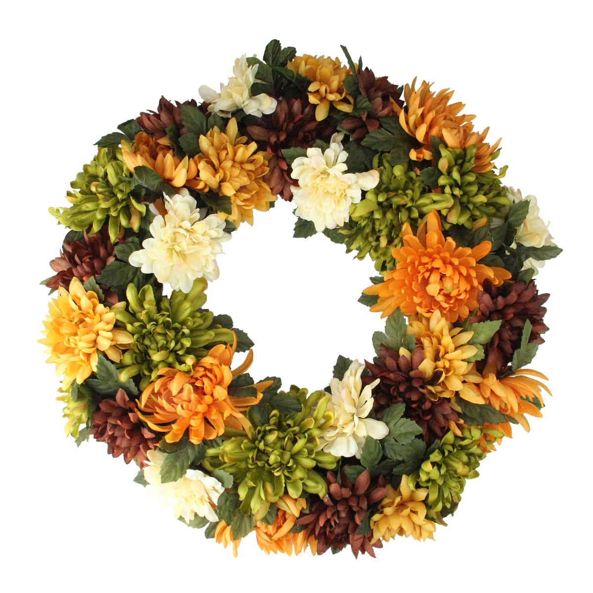  Northlight Autumn Orange and Green Chrysanthemum Artificial Thanksgiving Wreath - 19.5-Inch  Unlit - Default Title - Bonton