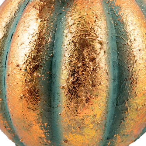 Autumn Harvest Pumpkin Metal Decoration - 13" - Orange and Green