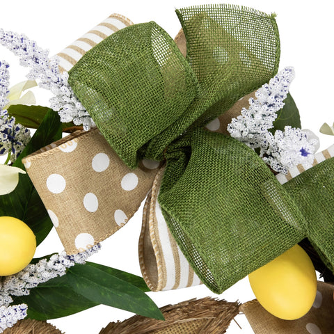 Bunny and Bows Floral Easter Wreath - 22" - Green and Beige - Unlit