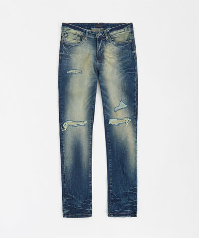 Skinny Rip and Repair Denim Pants - Medium Blue