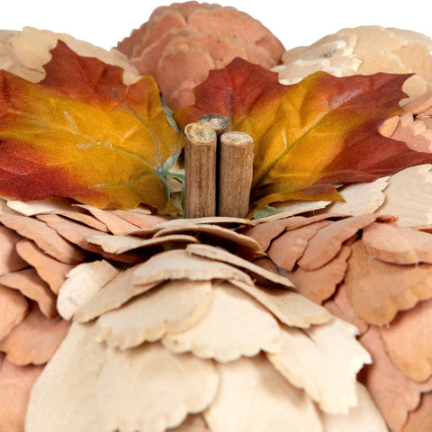 Fall Harvest Layered Wooden Leaves Pumpkin - 10" - Beige and Orange
