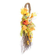 26" Autumn Harvest Berries and Pumpkin Artificial Teardrop Swag - Orange/Yellow