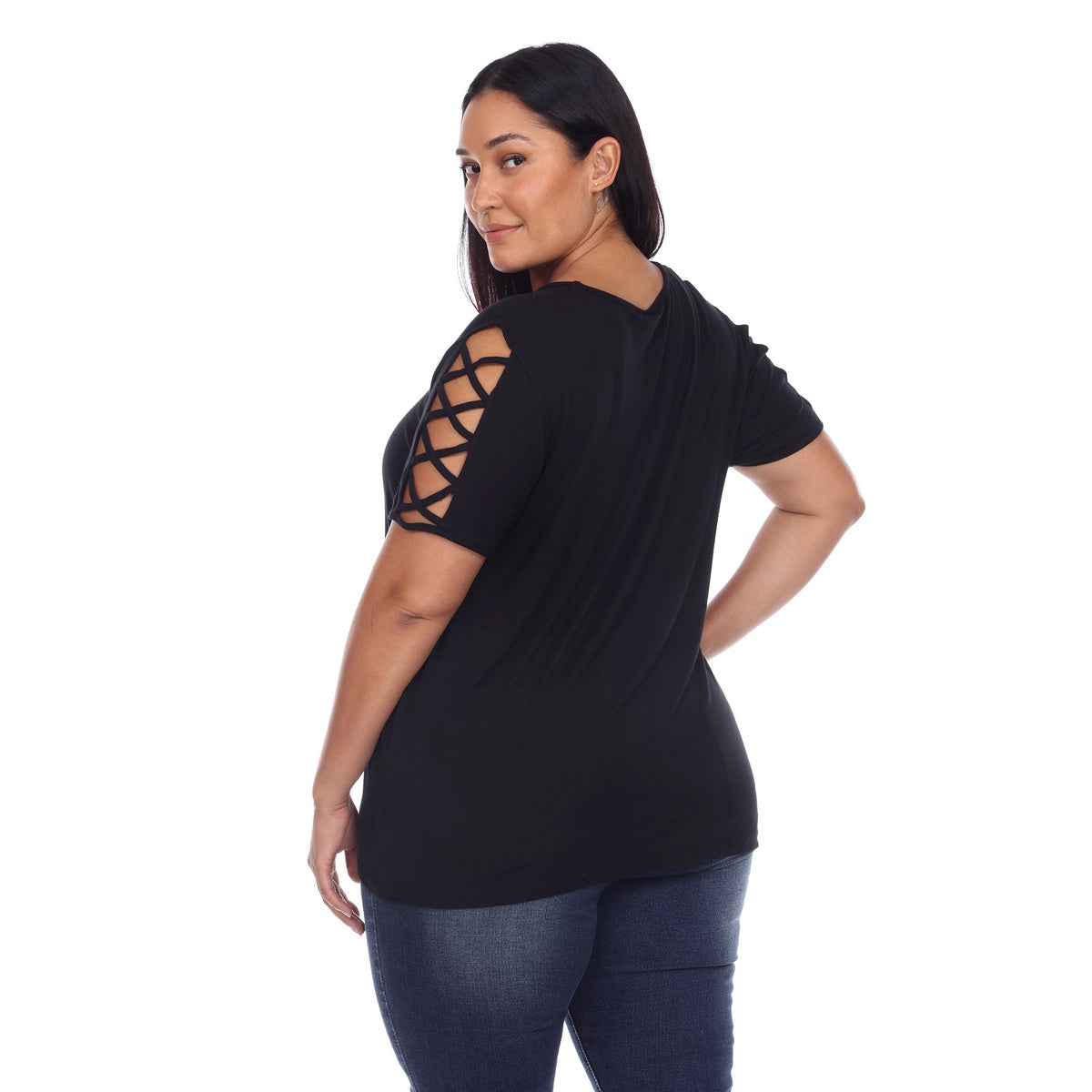  White Mark Plus Size Keyhole Neck Cutout Short Sleeve Top - 1X - Bonton