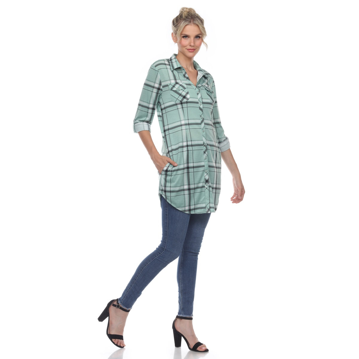  White Mark Women's Plaid Tunic Shirt - S - Bonton