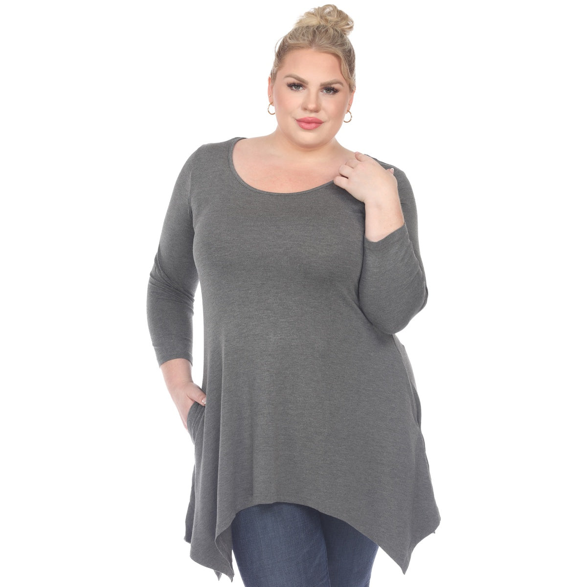  White Mark Plus Size Makayla Tunic Top - 1X - Bonton