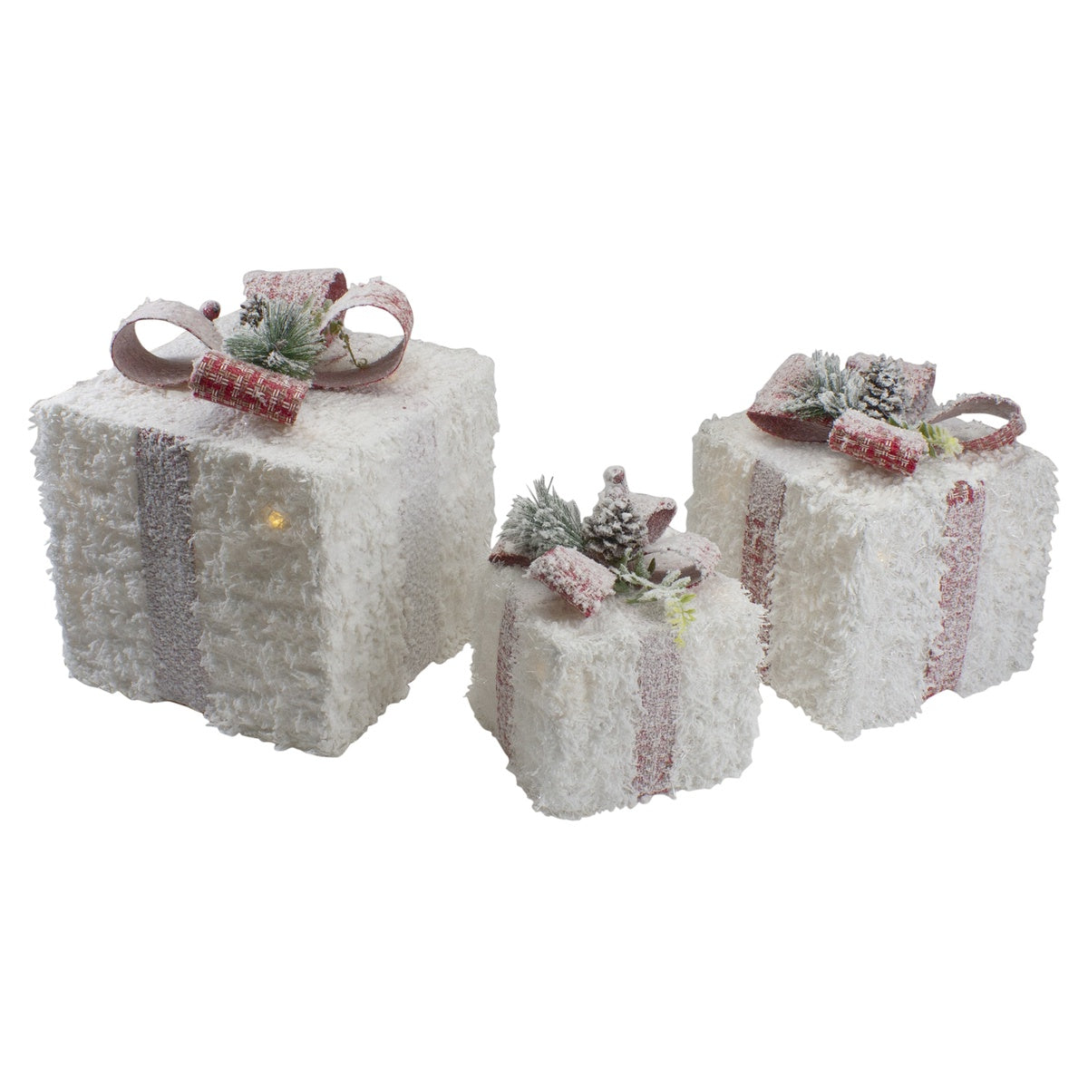  Northlight LED Flocked Rattan Christmas Gift Boxes With Pinecones - 10