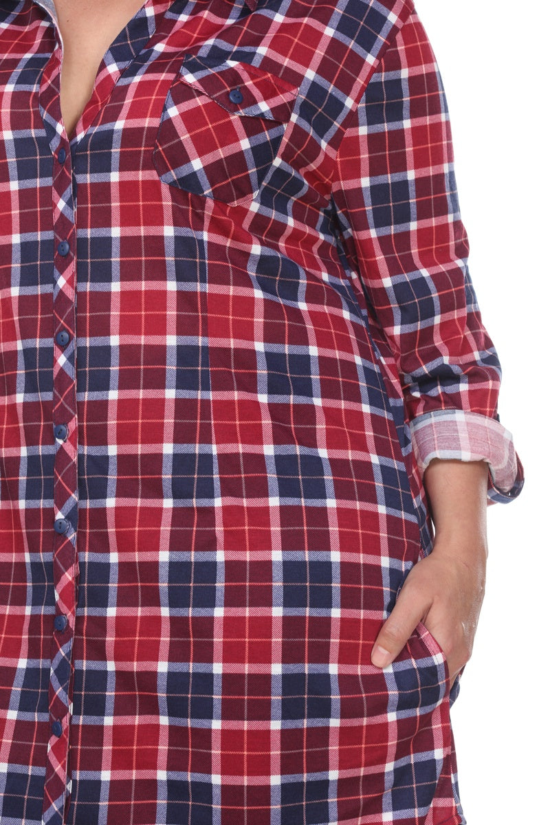  White Mark Plus Piper Stretchy Plaid Tunic - 2X - Bonton