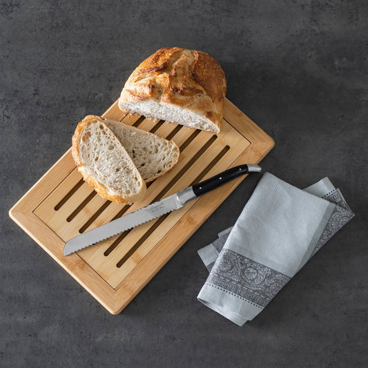 Laguiole Black Pakkawood Bread Knife With Bamboo Bread Board