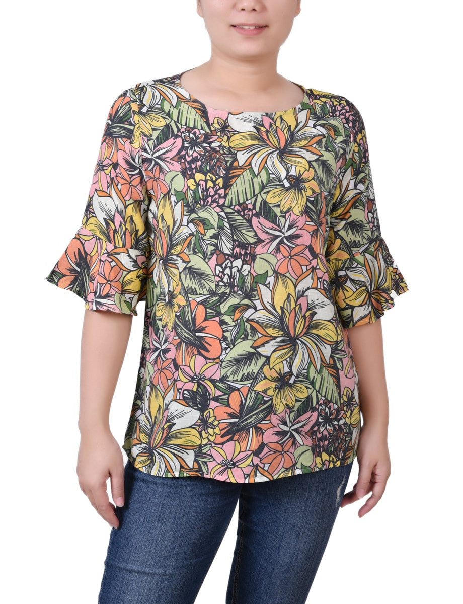  NY Collection Bell Sleeve Blouse - Green Capetropic - Bonton