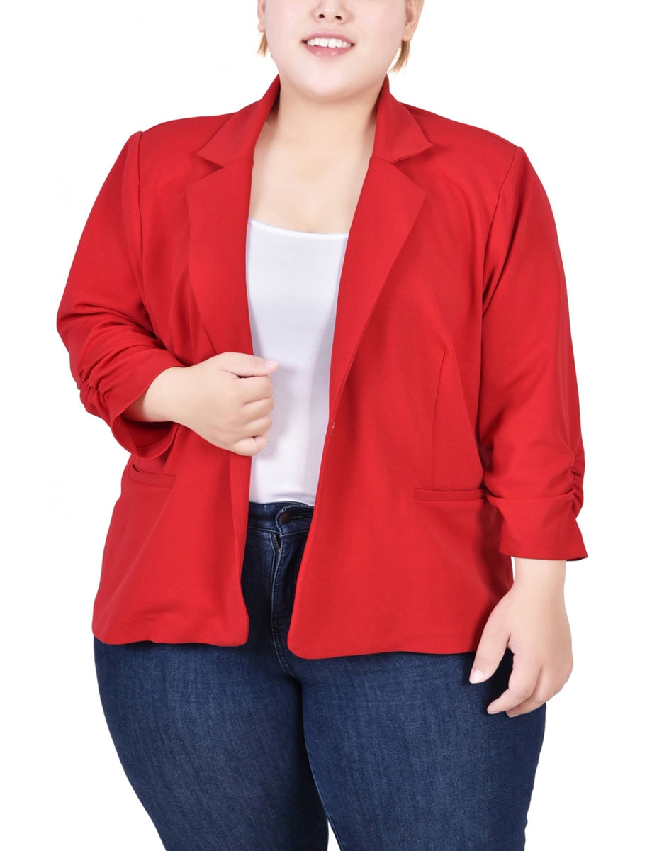  NY Collection Plus Size Long Sleeve Scuba Crepe Jacket - Azalea - Bonton