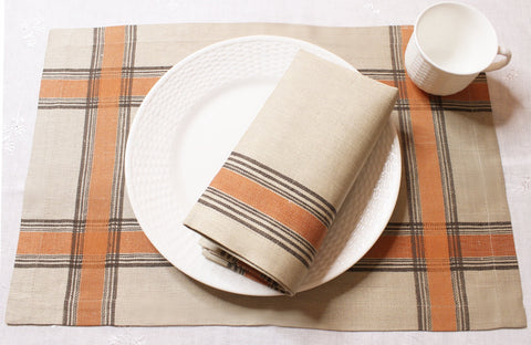 Boulevard Set of 6 Linen Napkins - Tan, Terracotta, Chocolate