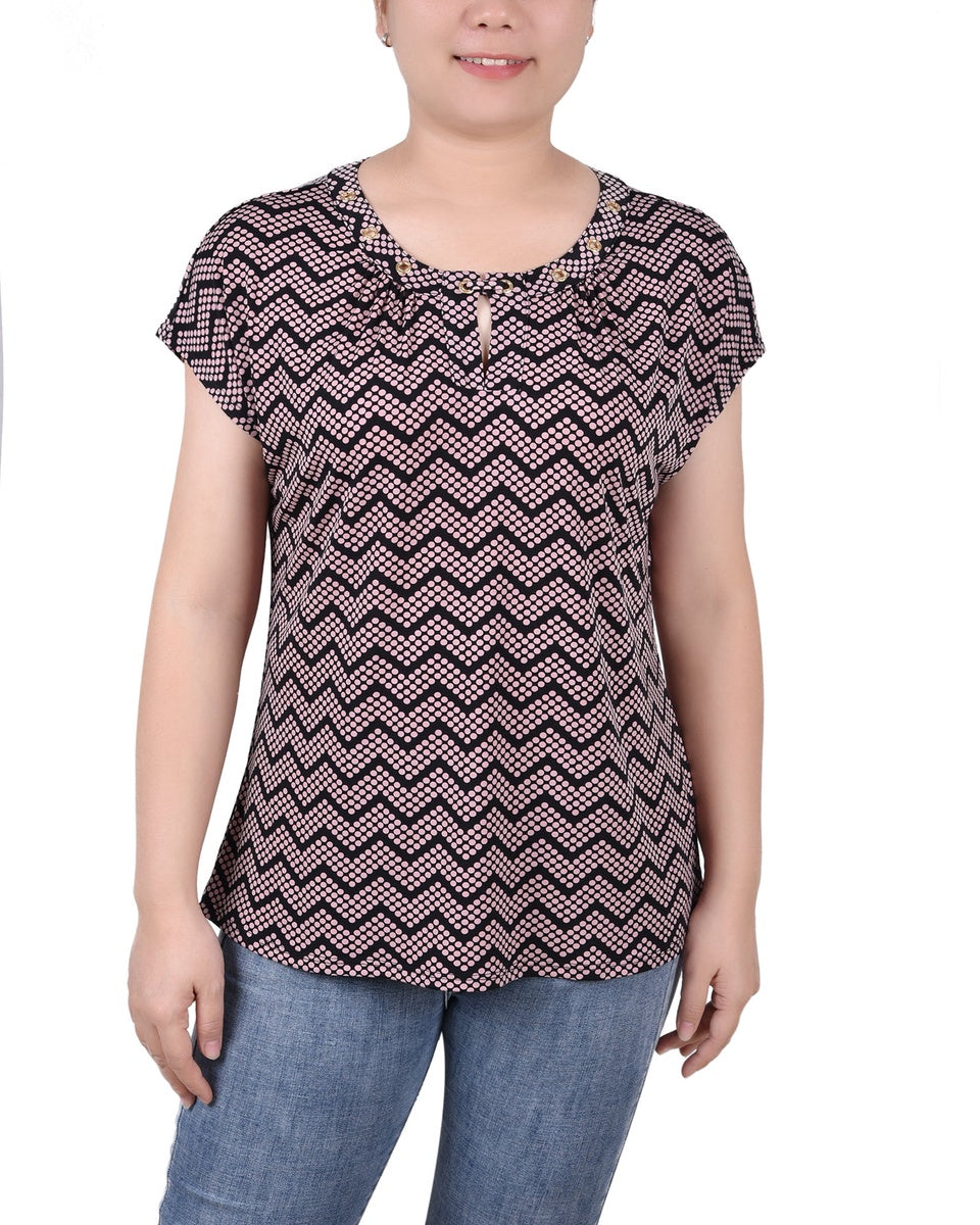  NY Collection Extended Sleeve Top With Grommets - Nice Icemoon - Bonton