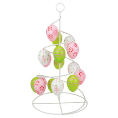 Floral and Striped Decorative Easter Egg Tree - 14.25" - Lime Green and Pink