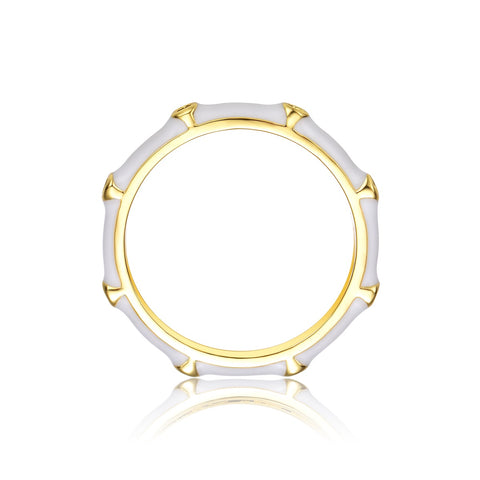 14k Gold Plated With Clear Cubic Zirconia Colored Enamel Bamboo Kids/Teens Stacking Ring