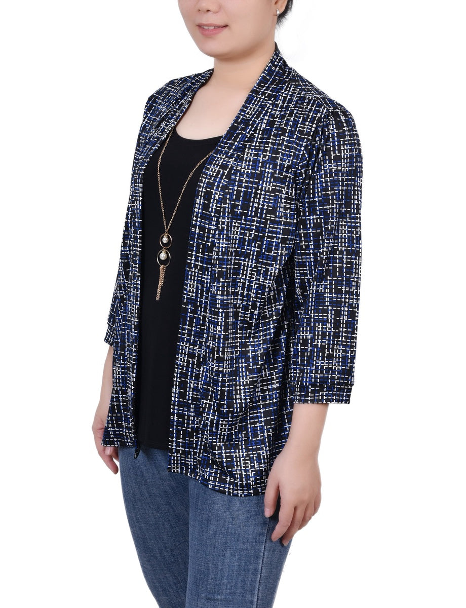  NY Collection 3/4 Sleeve Two-Fer Top - Black Gold Harlie - Bonton