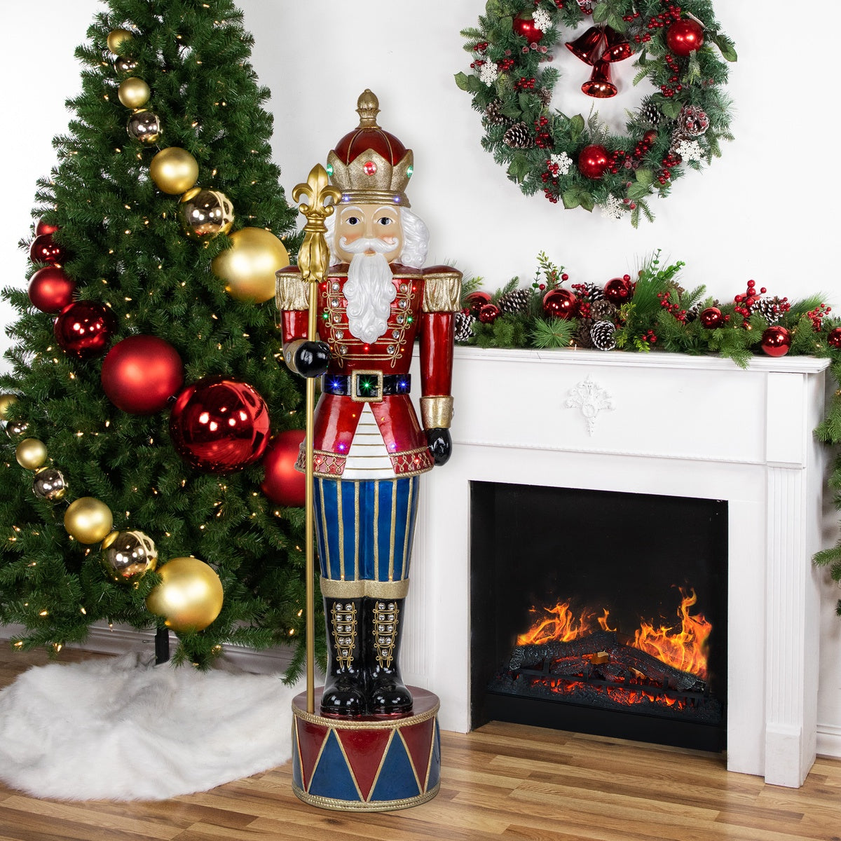  Northlight LED Lighted Jeweled Commercial Grade Fiberglass Christmas Nutcracker - 6' - Red and Blue - Default Title - Bonton