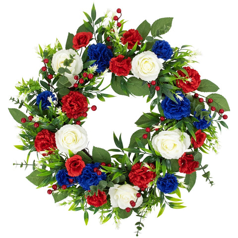 Carnation and Rose Artificial Patriotic Wreath - 24"