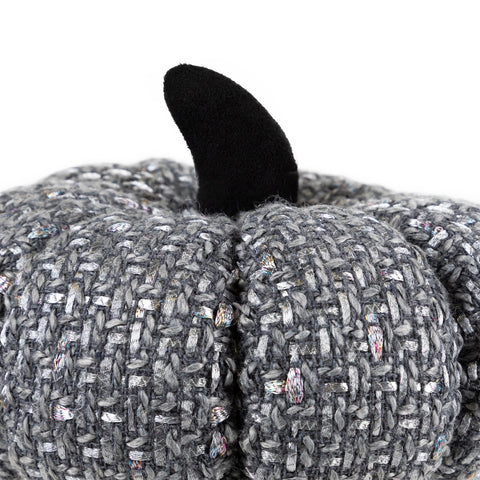 Knitted Fall Harvest Pumpkin - 7.5" - Gray and Black