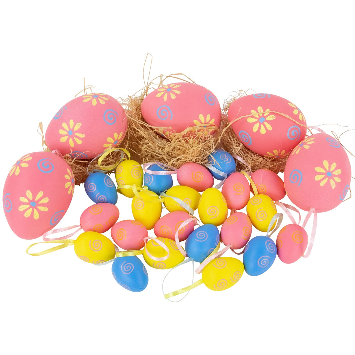  Northlight 29ct Pastel Pink  Blue and Yellow Spring Easter Egg Ornaments 3.25