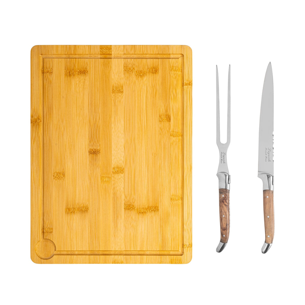  French Home Laguiole Olive Wood Carving Set With Wood Cutting Board - Default Title - Bonton