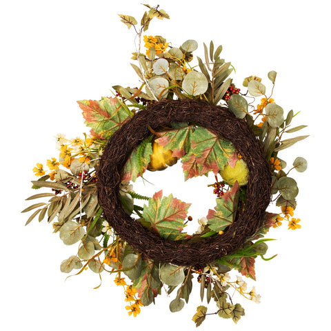 Pumpkins and Berries Artificial Fall Harvest Twig Wreath  24-Inch  Unlit