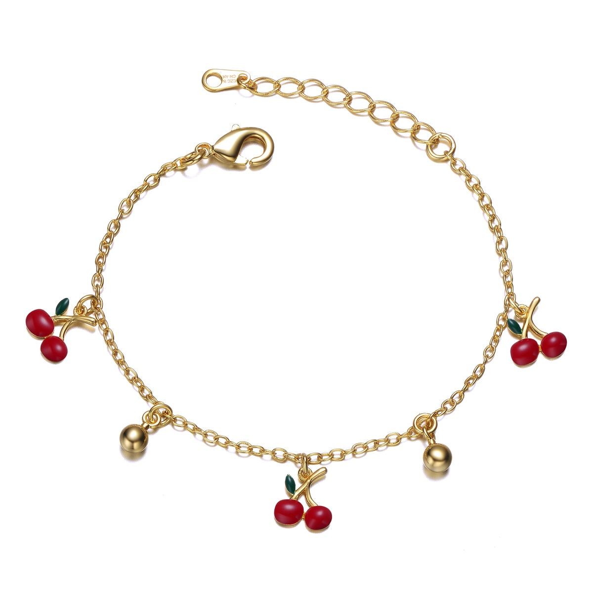  GigiGirl Kids 14k Gold Plated Red Cherry Charms Bracelet - Default Title - Bonton