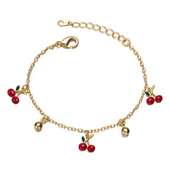 Kids 14k Gold Plated Red Cherry Charms Bracelet