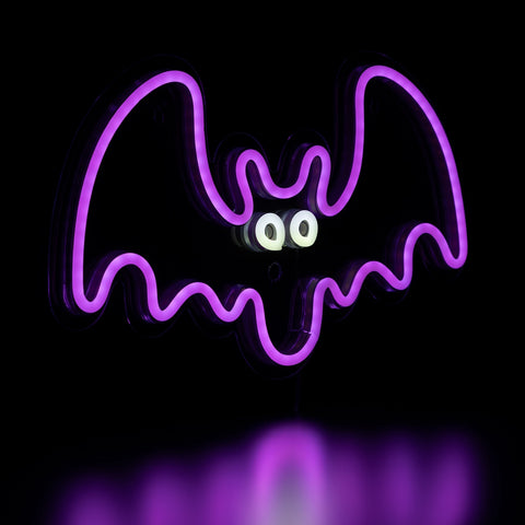 LED Lighted Neon Style Bat Halloween Window Silhouette - 15" - Purple