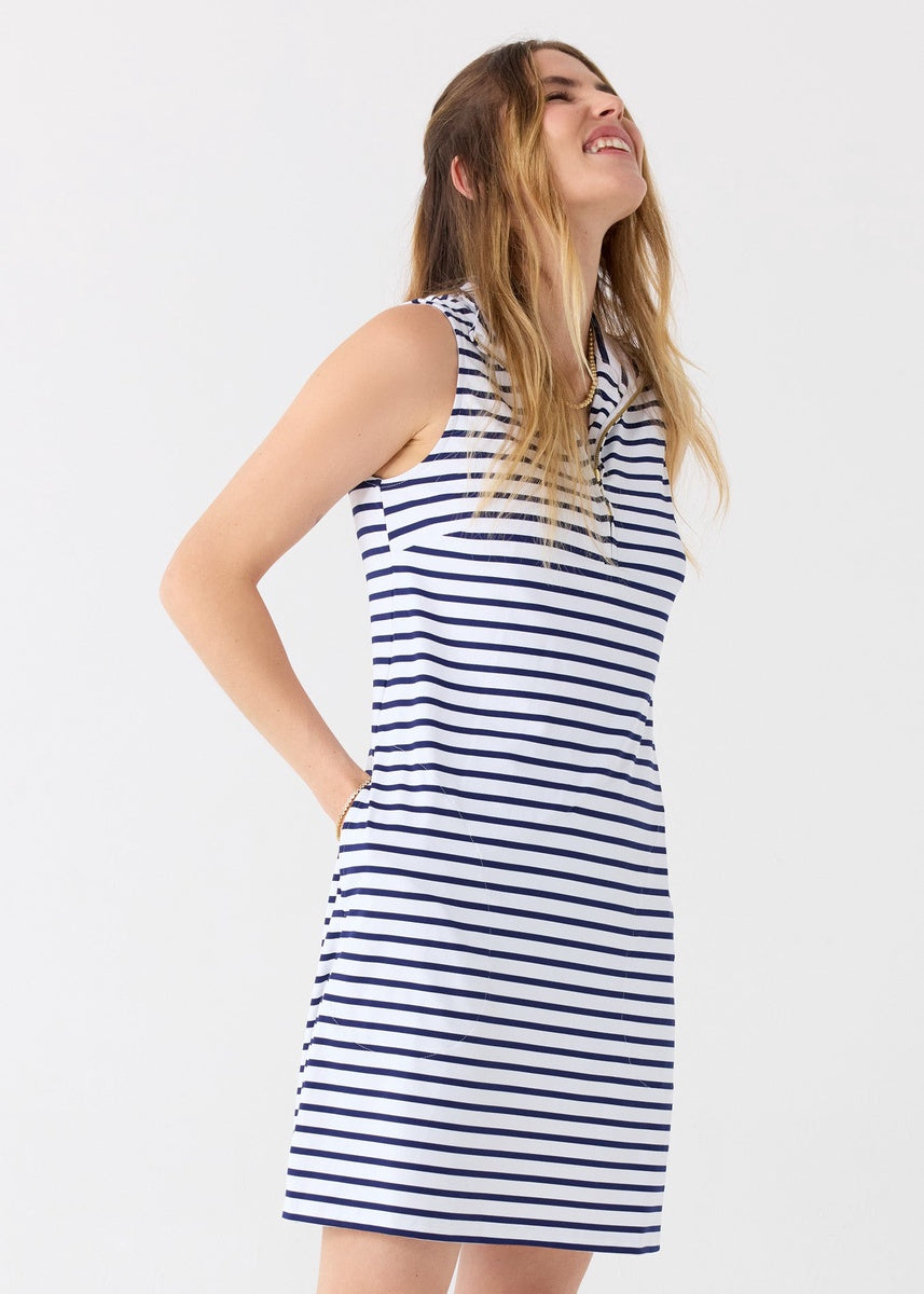  Cabana Life Navy Stripe 1/4 Zip Sleeveless Sport Dress - XS - Bonton