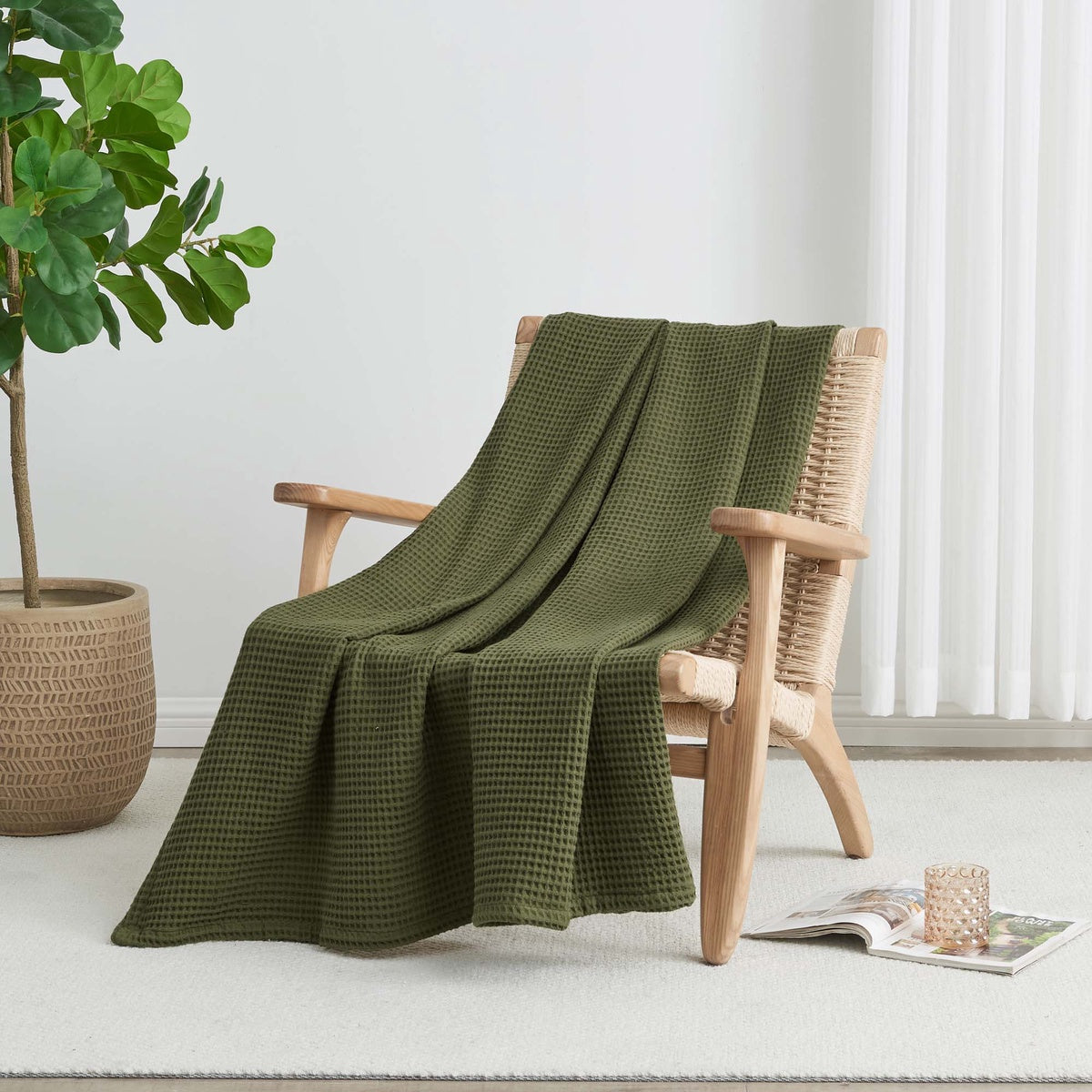  Patina Vie Maison Patina Vie Maison 100% Cotton All-Season Waffle Weave Knit Throw Blanket - Full / Queen - Bonton